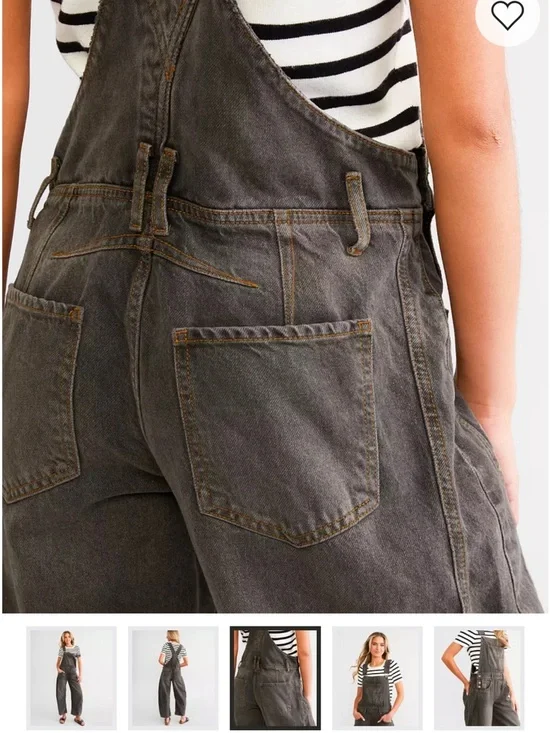 Free People Washed Black/Charcoal Denim Barrel Overalls - Picture 3 of 10